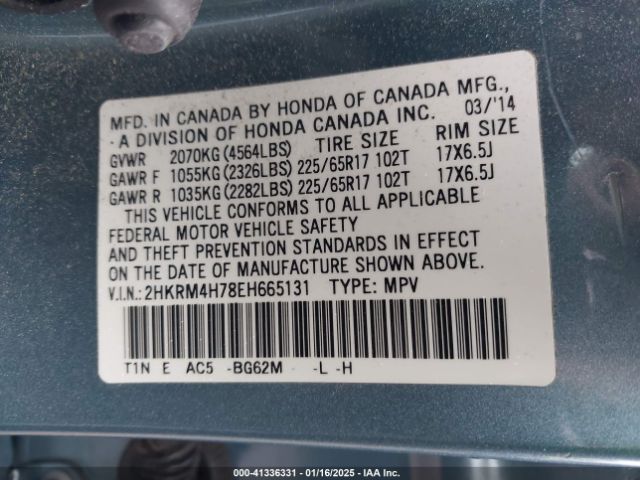 2HKRM4H78EH665131 Honda Cr-v Ex-l