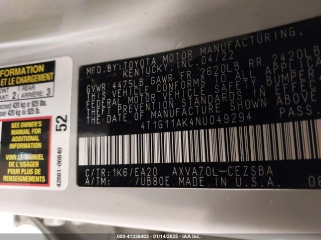 4T1G11AK4NU049294 Toyota CAMRY SE
