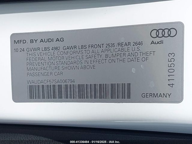 WAUDACF57SA006794 Audi A5 Sportback Premium 45 Tfsi S Line Quattro S Tronic