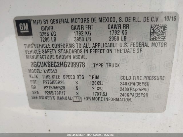 3GCUKSEC2HG208978 Chevrolet Silverado 1500 1lz