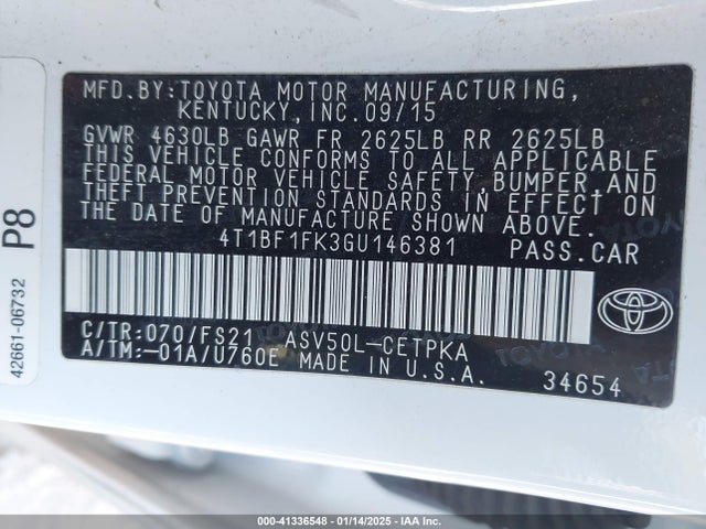 Toyota CAMRY SE 2016 4T1BF1FK3GU146381 Image 9