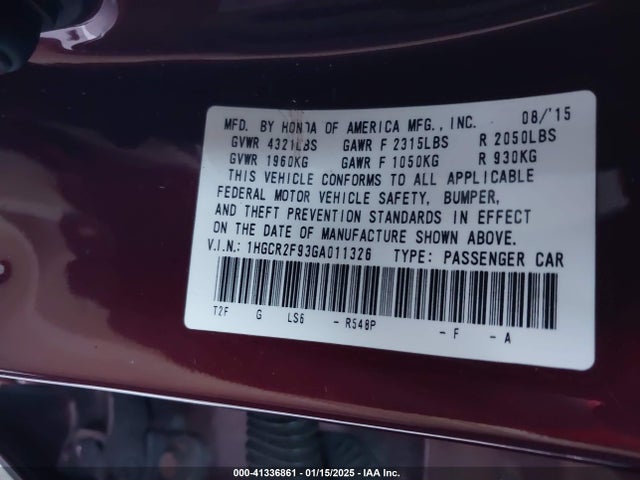 Honda Accord Ex-l 2016 1HGCR2F93GA011326 Image 9