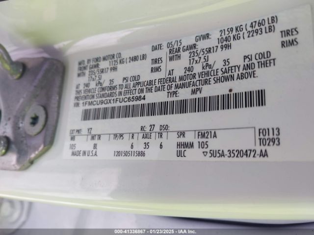 1FMCU9GX1FUC65984 Ford ESCAPE SE