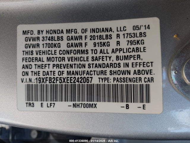 2014 HONDA CIVIC SEDAN 19XFB2F5XEE242067 Photo 8