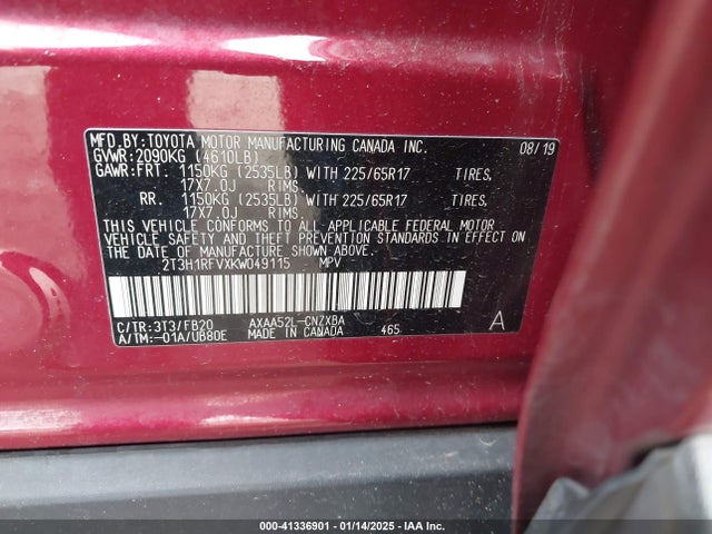 Toyota RAV4 LE 2019 2T3H1RFVXKW049115 Image 9