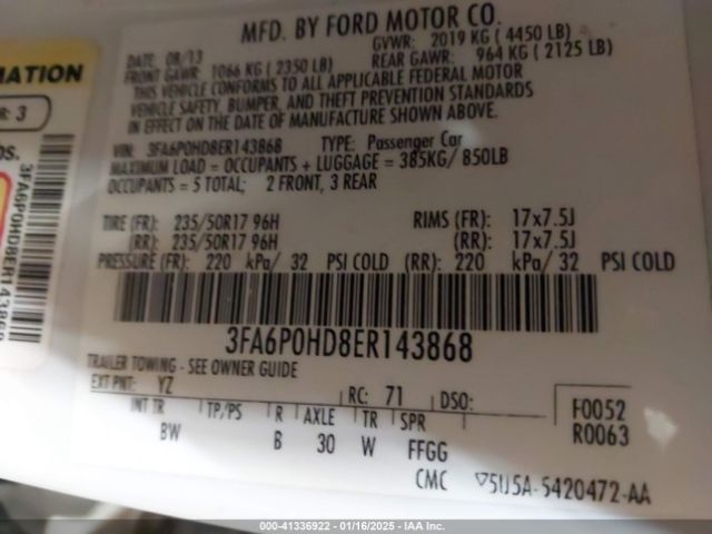 3FA6P0HD8ER143868 Ford FUSION SE