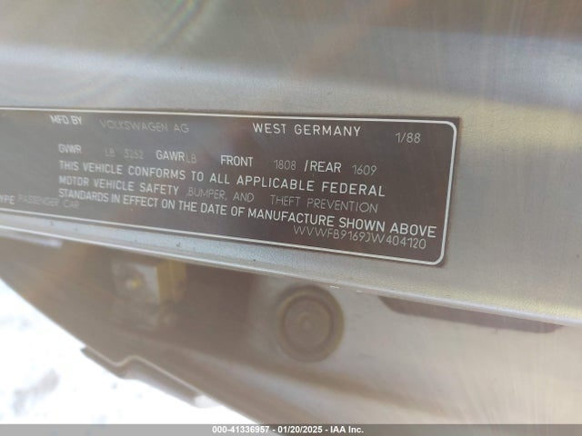 Aukcja sprzedaży 1988 Volkswagen Jetta Gl, vin: WVWFB9169JW404120, numer aukcji: 41336957