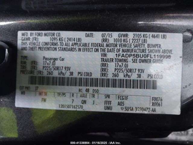 1FADP5BU0FL119996 Ford C-max Hybrid Sel