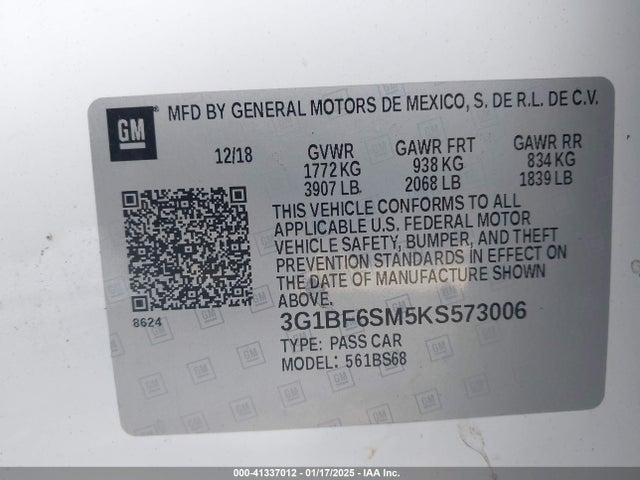 3G1BF6SM5KS573006 Chevrolet Cruze Premier
