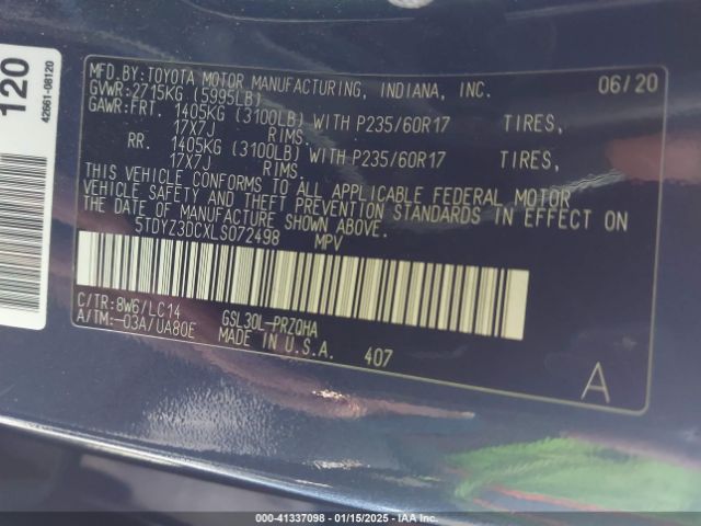 5TDYZ3DCXLS072498 Toyota SIENNA XLE