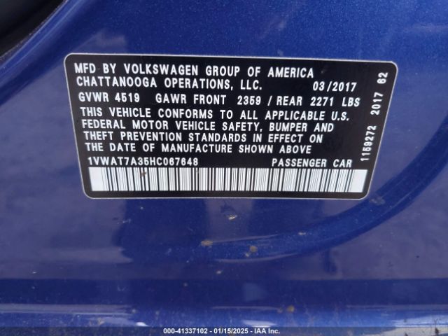 1VWAT7A35HC067648 Volkswagen Passat 1.8t S