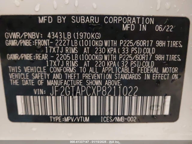 JF2GTAPCXP8211022 Subaru Crosstrek Premium