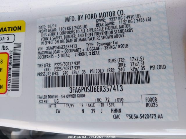 3FA6P0SU6ER357413 Ford Fusion Energi Titanium
