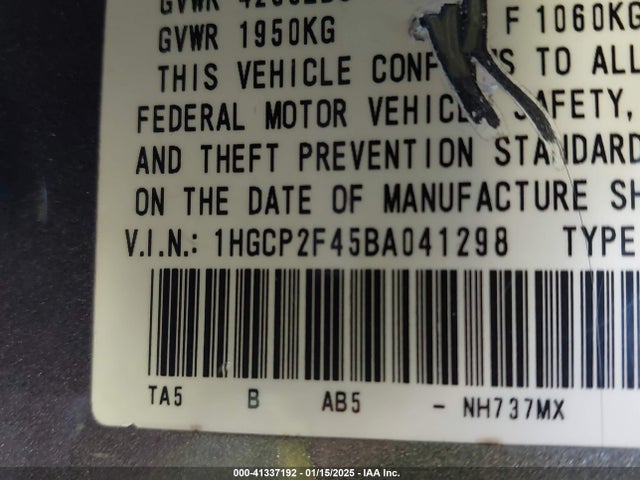 2011 HONDA ACCORD SDN 1HGCP2F45BA041298 Photo 8