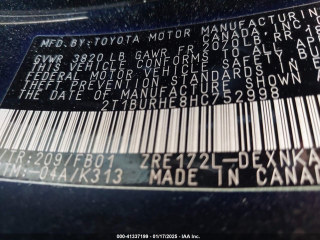 Toyota COROLLA LE 2017 2T1BURHE8HC752998 Image 9