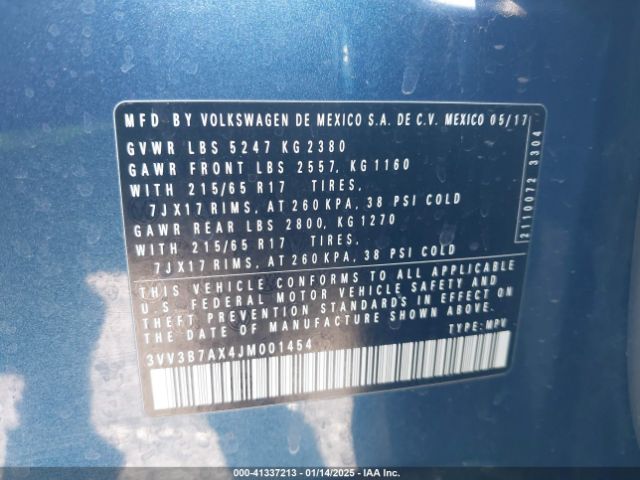3VV3B7AX4JM001454 Volkswagen Tiguan 2.0t Se/2.0t Sel