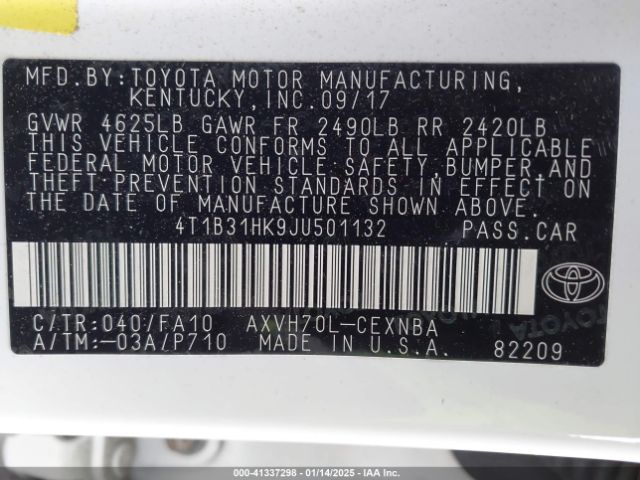 4T1B31HK9JU501132 Toyota Camry Hybrid Le