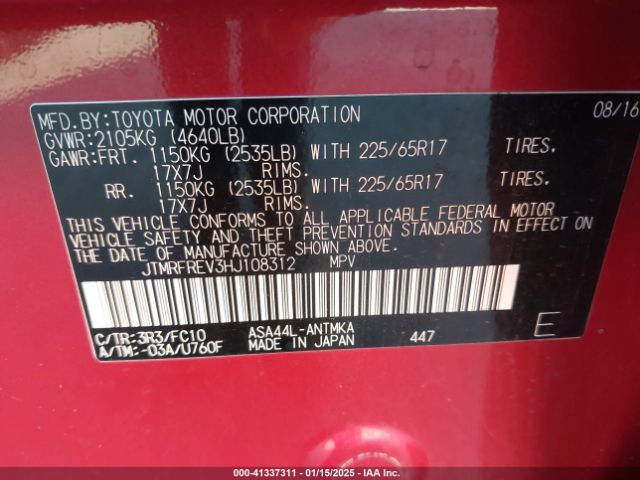 JTMRFREV3HJ108312 Toyota Rav4 Xle