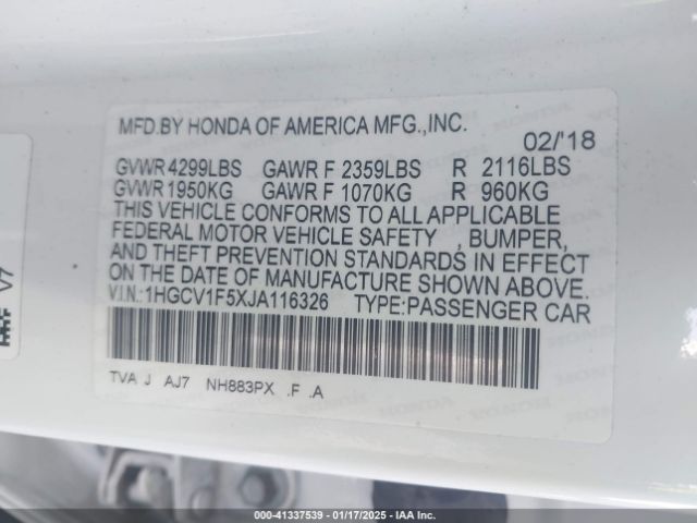 1HGCV1F5XJA116326 Honda Accord Ex-l