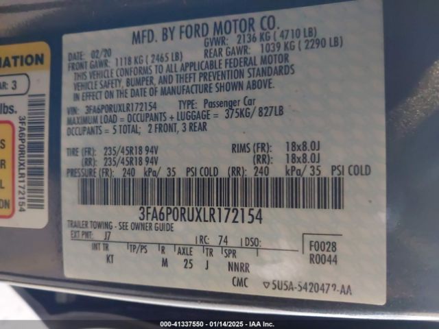 3FA6P0RUXLR172154 Ford Fusion Hybrid Titanium