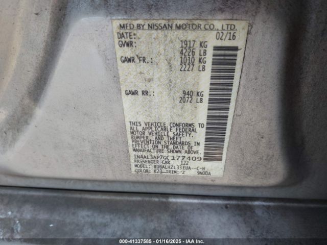 1N4AL3AP7GC177409 Nissan Altima 2.5 Sr