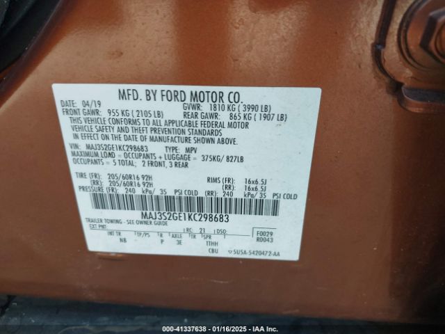 MAJ3S2GE1KC298683 Ford Ecosport Se