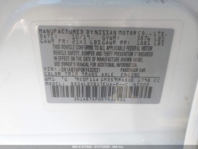 Nissan SENTRA SV 2019 3N1AB7AP0KY432831 Image 9