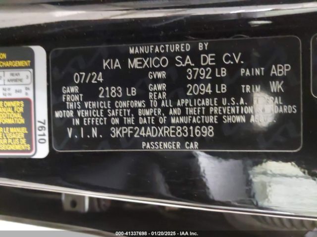3KPF24ADXRE831698 KIA Forte Lxs