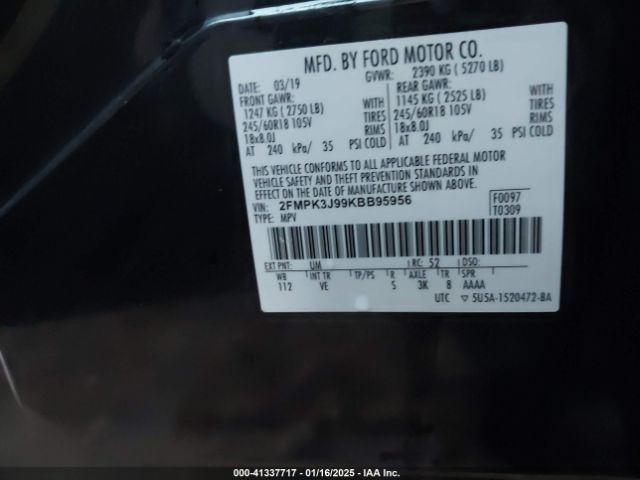 2FMPK3J99KBB95956 Ford EDGE SEL