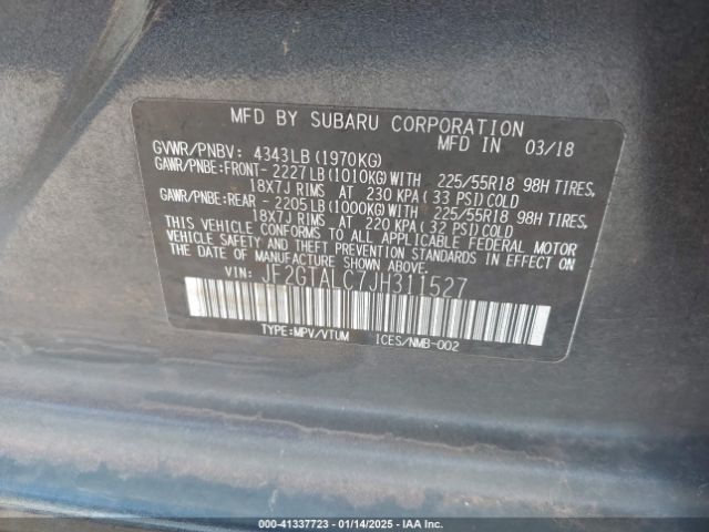 JF2GTALC7JH311527 Subaru Crosstrek 2.0i Limited