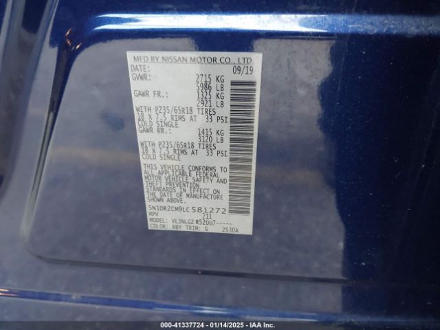 5N1DR2CM9LC581272 Nissan Pathfinder Sl 4wd