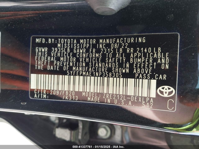 Toyota COROLLA LE 2022 5YFEPMAE1NP358305 Image 9