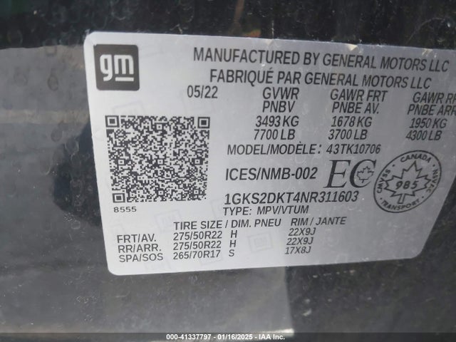 1GKS2DKT4NR311603 GMC Yukon 4wd Denali