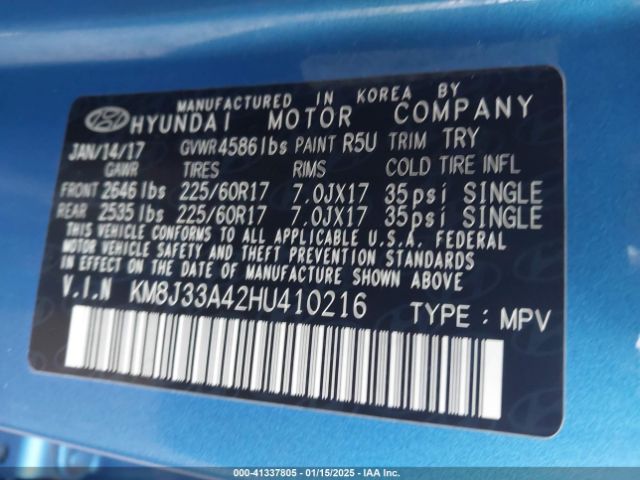 KM8J33A42HU410216 Hyundai Tucson Se Plus