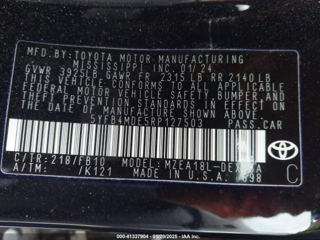 5YFB4MDE5RP127503 Toyota COROLLA LE