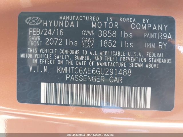 KMHTC6AE6GU291488 Hyundai Veloster Turbo