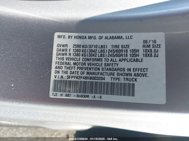 Honda Ridgeline Rts 2017 5FPYK2F48HB003204 Image 9