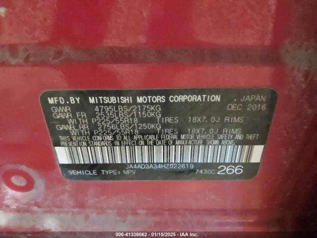 JA4AD3A34HZ022619 Mitsubishi Outlander Se