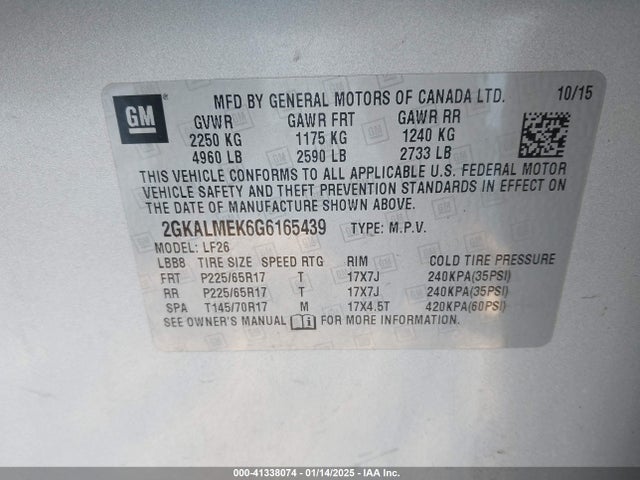 GMC Terrain Sle-1 2016 2GKALMEK6G6165439 Image 9