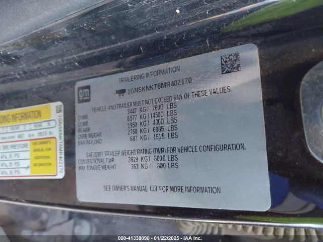 1GNSKNKT6MR402170 Chevrolet Tahoe 4wd Lt