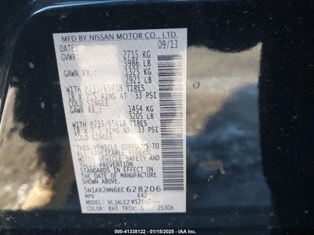 Nissan Pathfinder Sv 2014 5N1AR2MN6EC628206 Image 9