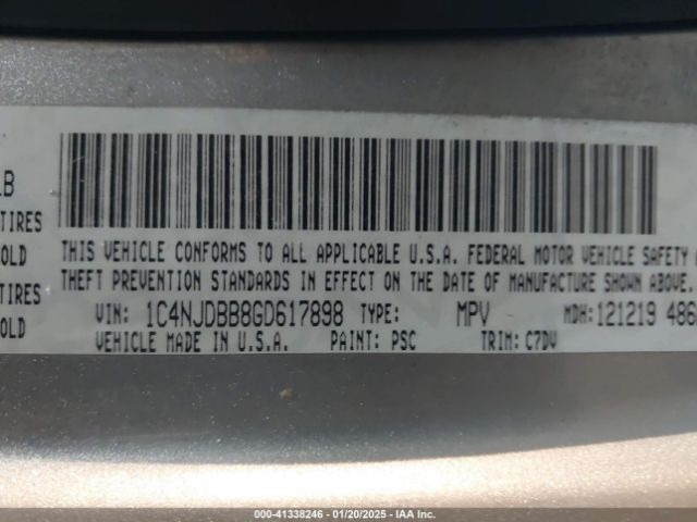 1C4NJDBB8GD617898 Jeep Compass Sport