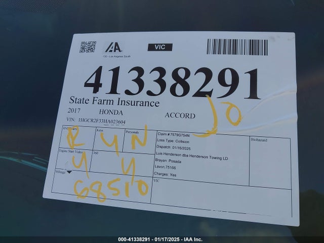 Honda ACCORD LX 2017 1HGCR2F33HA023604 Image 18