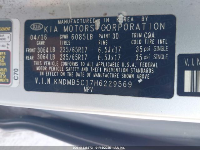 KNDMB5C17H6229569 KIA SEDONA LX
