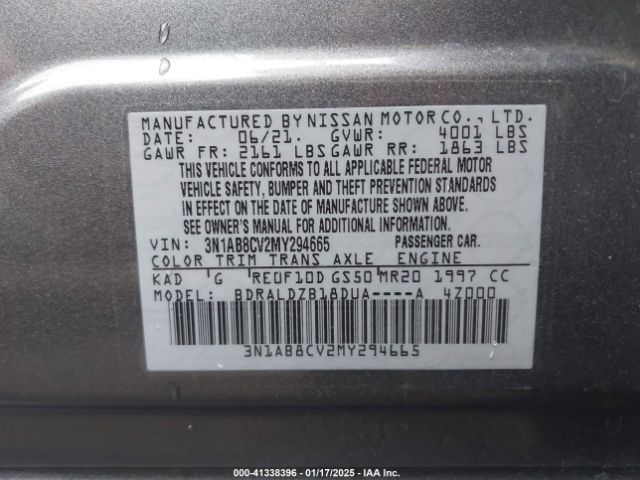 3N1AB8CV2MY294665 Nissan Sentra Sv Xtronic Cvt