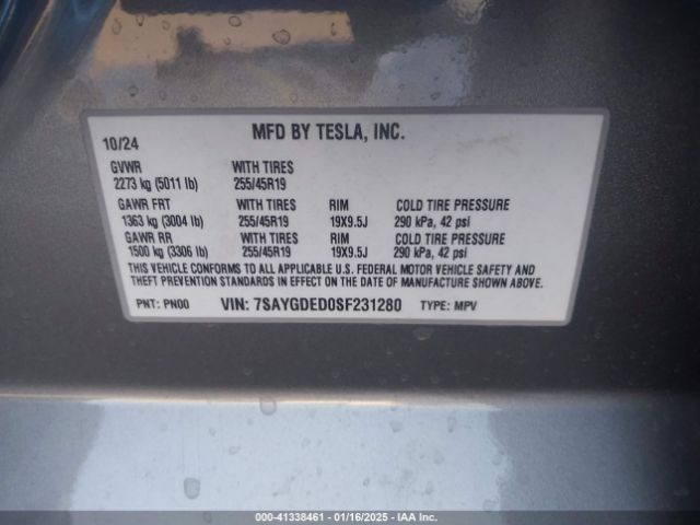 7SAYGDED0SF231280 Tesla Model Y Long Range Dual Motor All-wheel Drive
