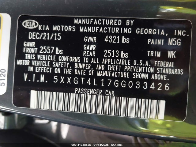 5XXGT4L17GG033426 KIA Optima Lx Turbo