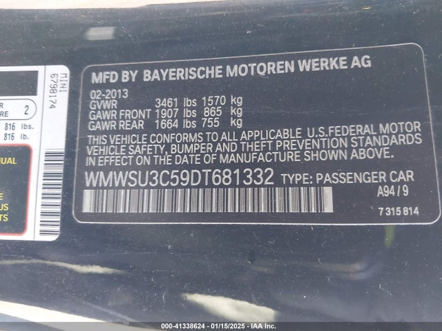 2013 MINI HARDTOP WMWSU3C59DT681332 Photo 8