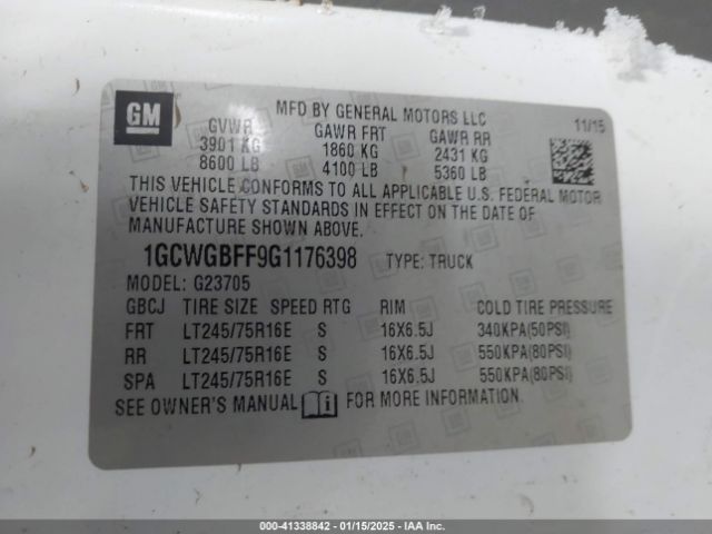 1GCWGBFF9G1176398 Chevrolet Express 2500 Work Van