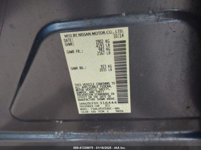 1N4AZ0CP3FC316444 Nissan LEAF SV